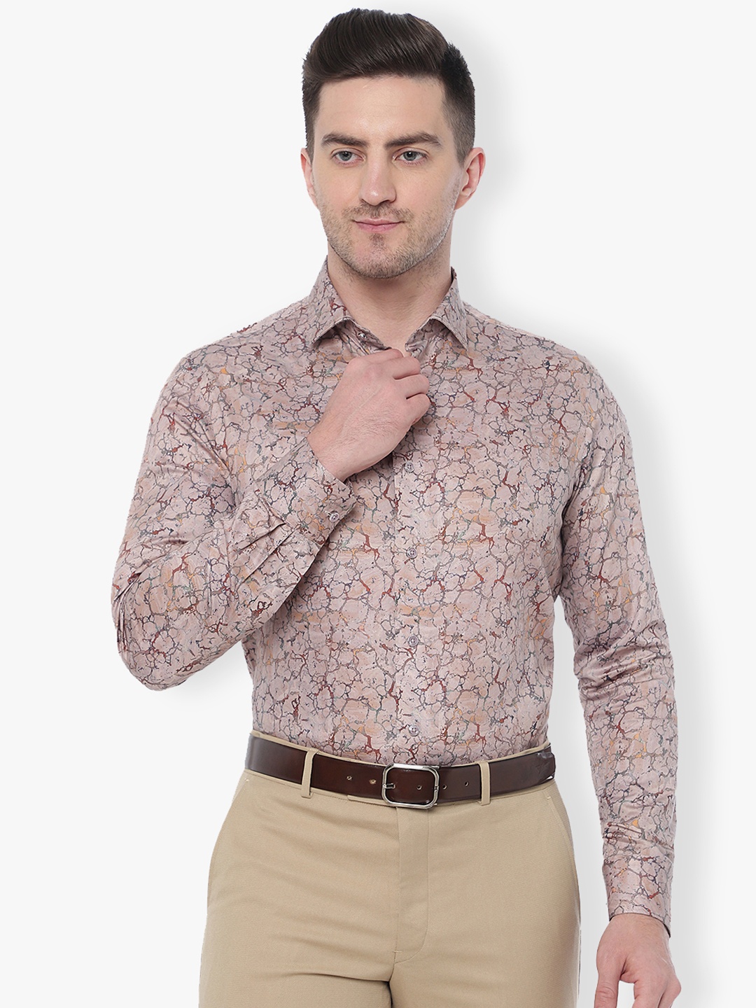 JB STUDIO Men Slim Fit Printed Cotton Formal Shirt, Grey