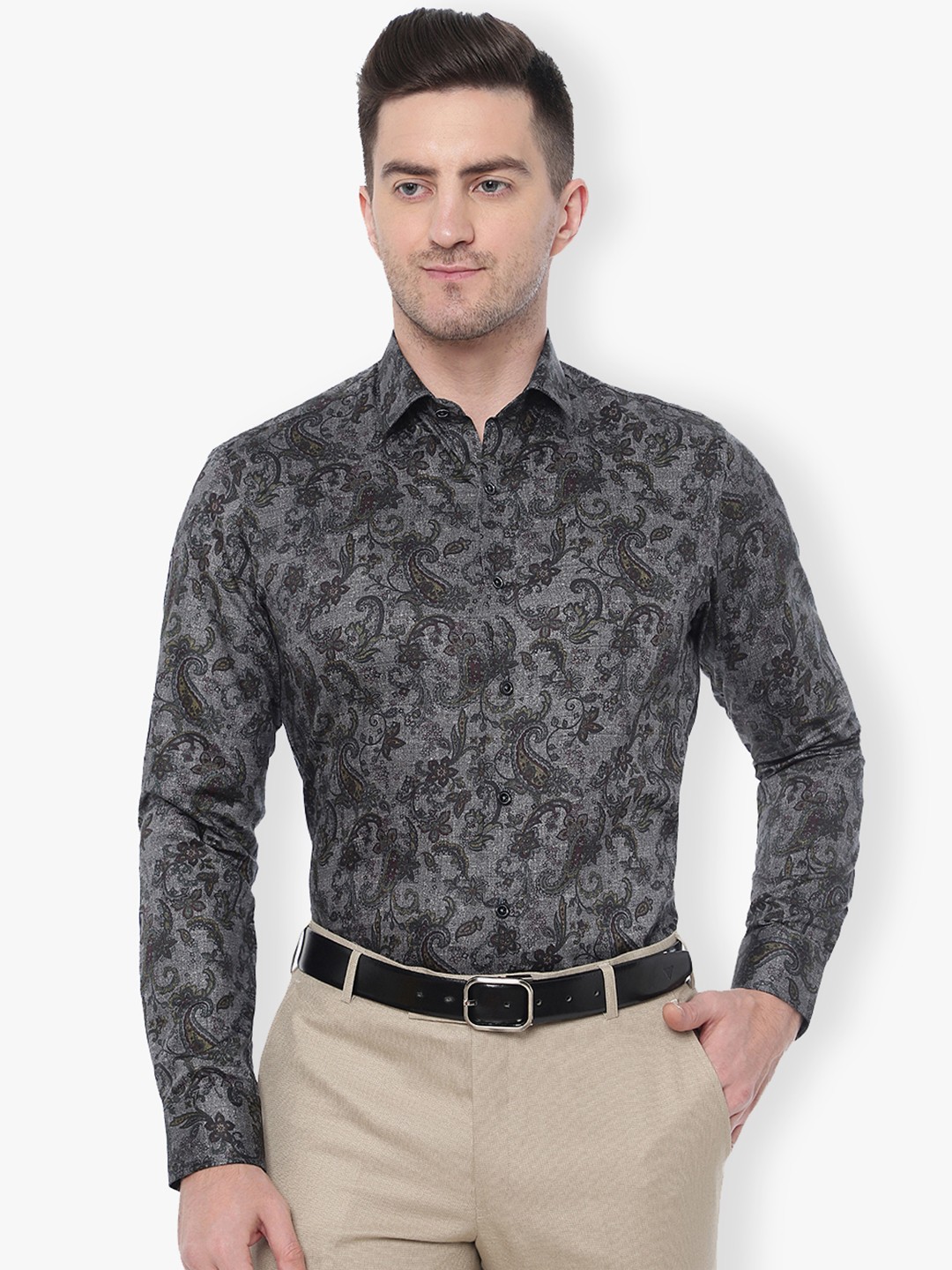 

JB STUDIO Men Slim Fit Printed Cotton Formal Shirt, Brown
