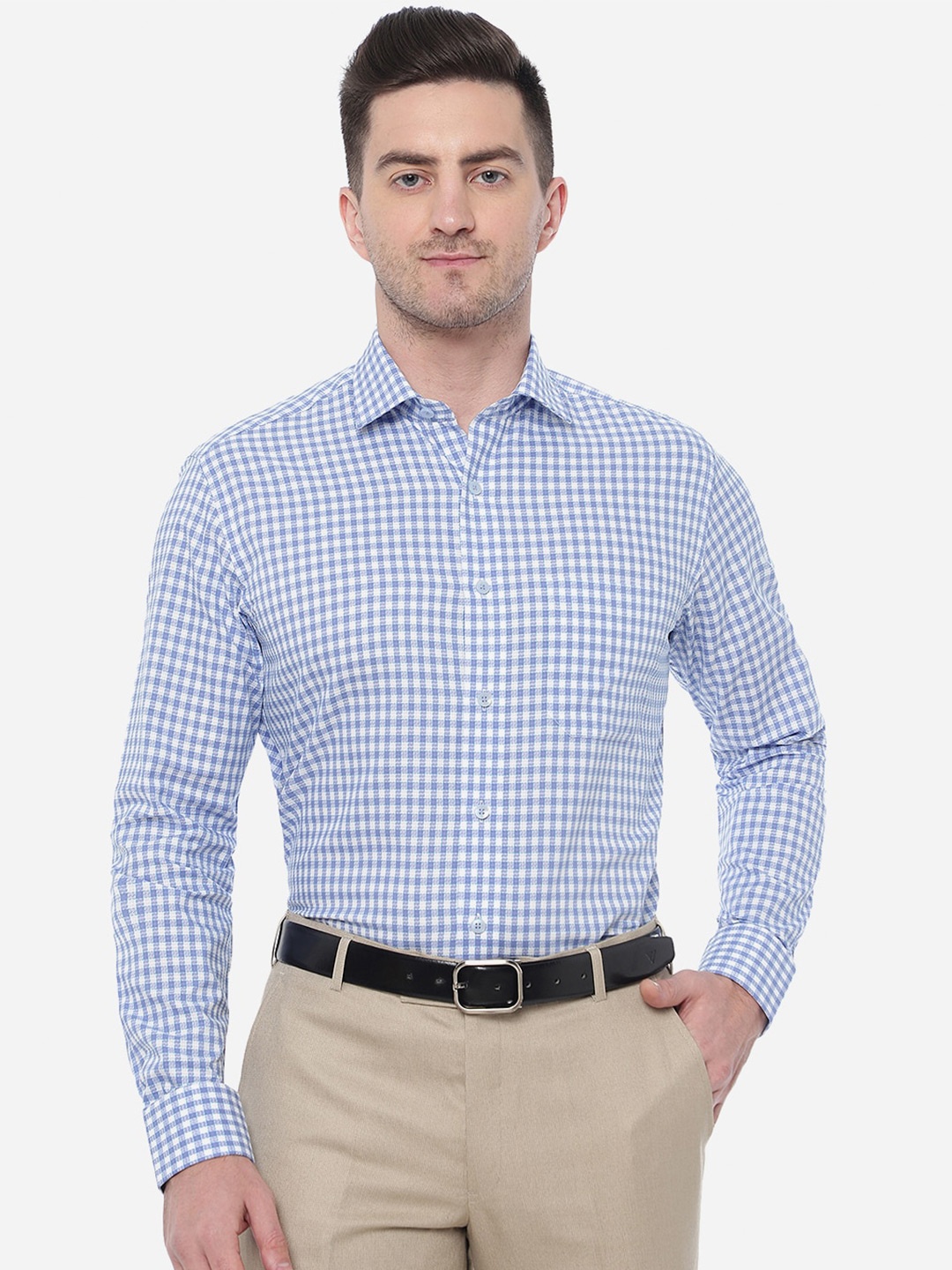 

METAL Men Slim Fit Checked Cotton Formal Shirt, Blue