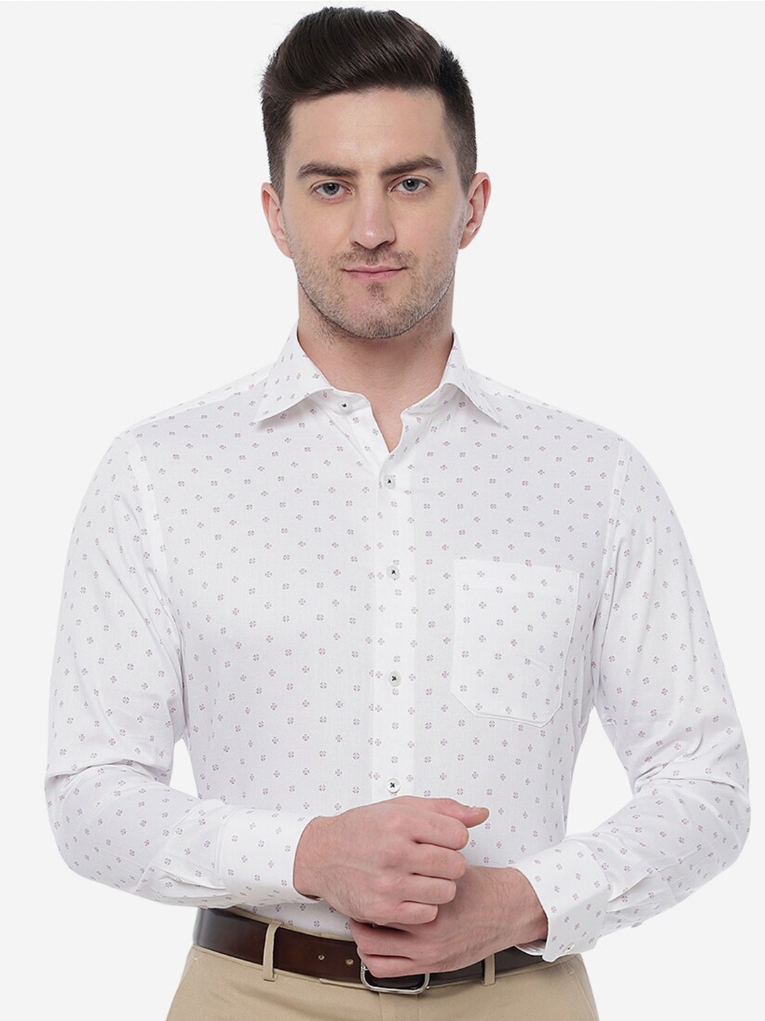 

METAL Men Slim Fit Printed Cotton Formal Shirt, White