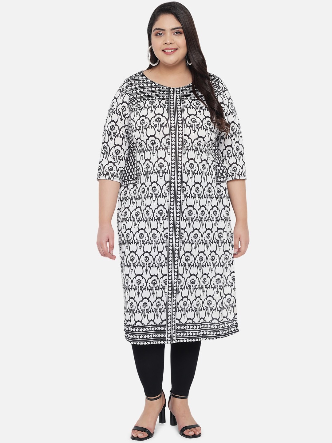 

Amydus Women Plus Size Ethnic Motifs Printed Mirror Work Kurta, White
