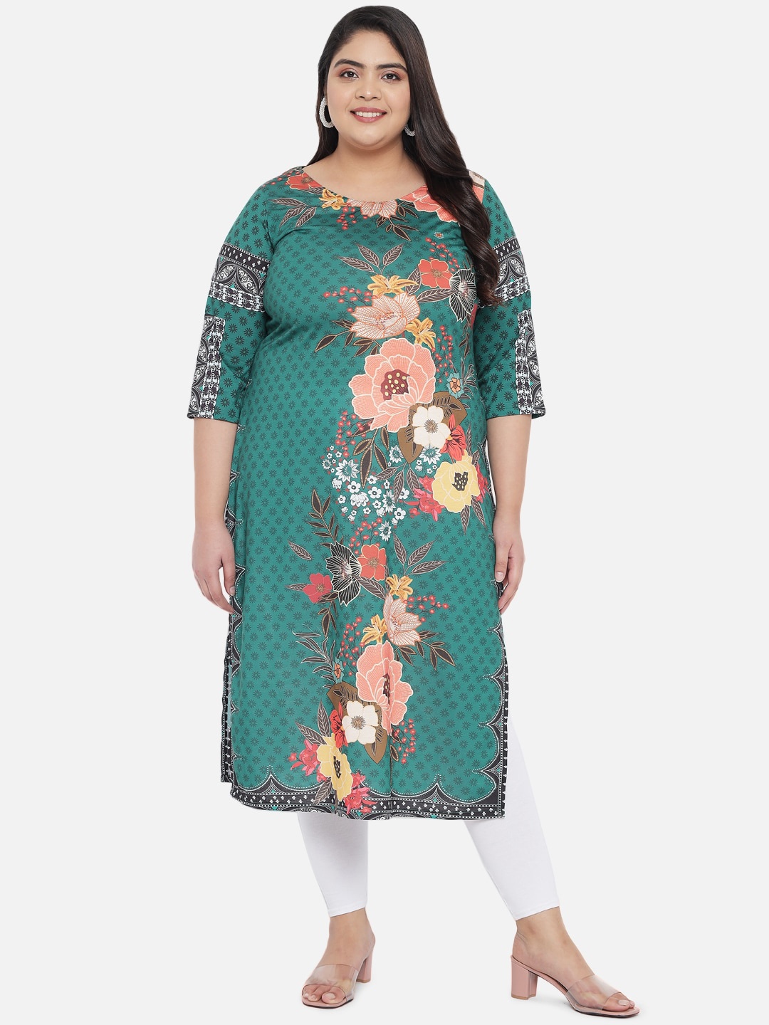 

Amydus Women Plus Size Floral Printed Kurta, Green