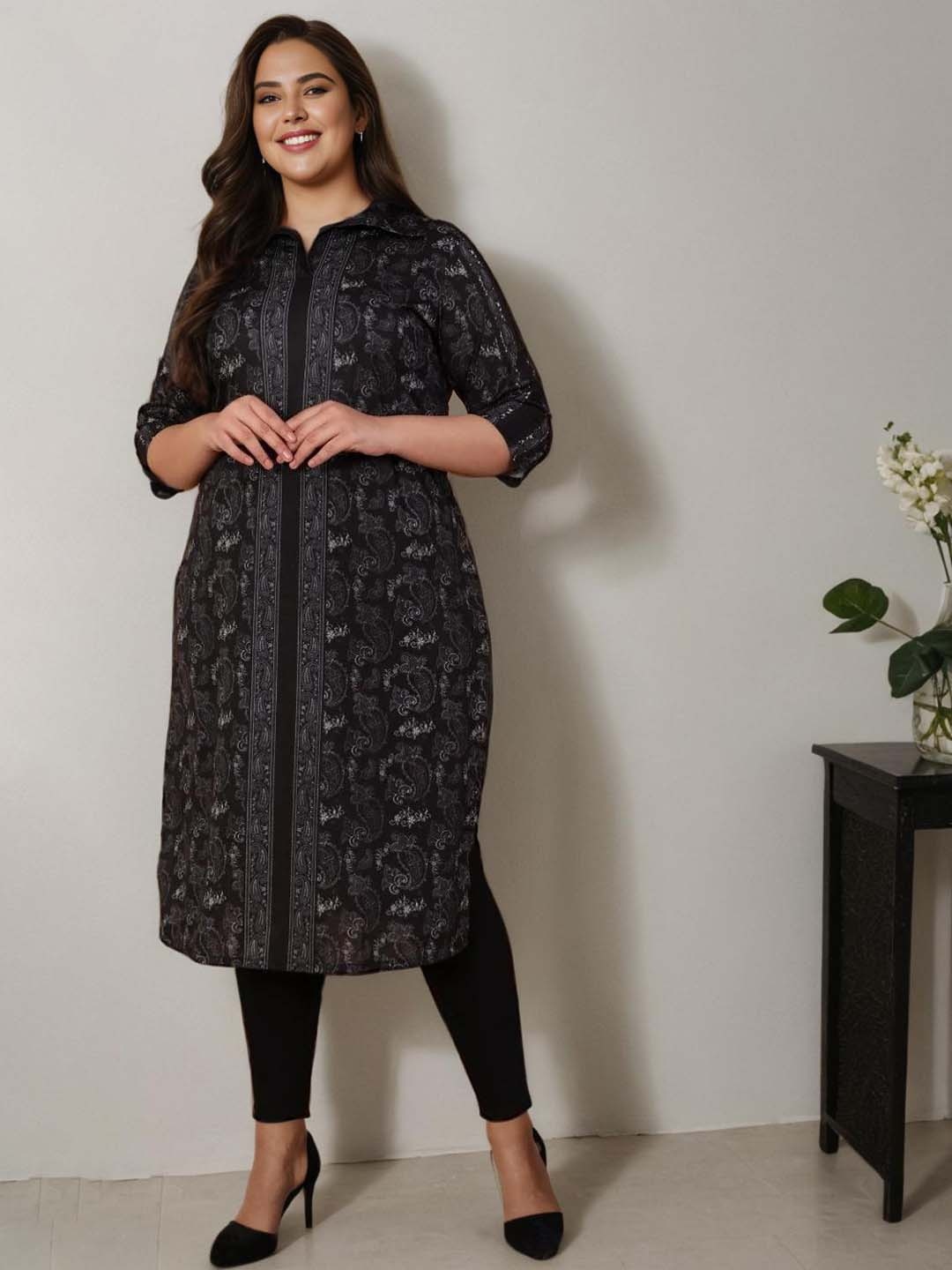

Amydus Women Plus Size Ethnic Motifs Printed Kurta, Black