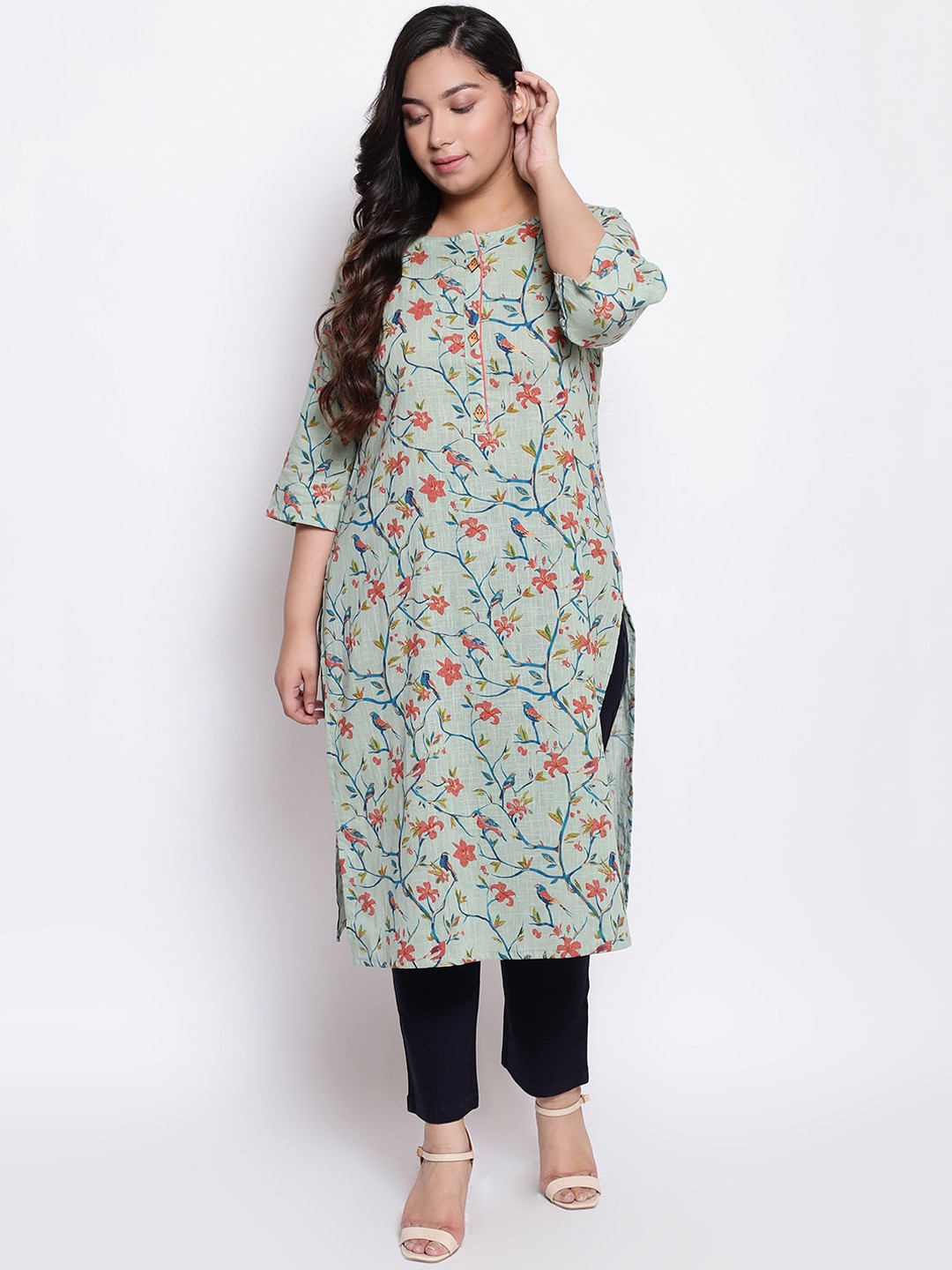 

Amydus Women Plus Size Cotton Floral Printed Kurta, Green