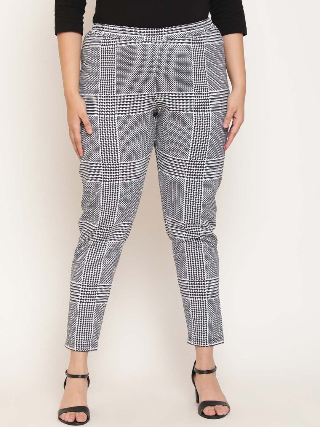 

Amydus Plus Size Houndstooth Pattern Winter Leggings, Black