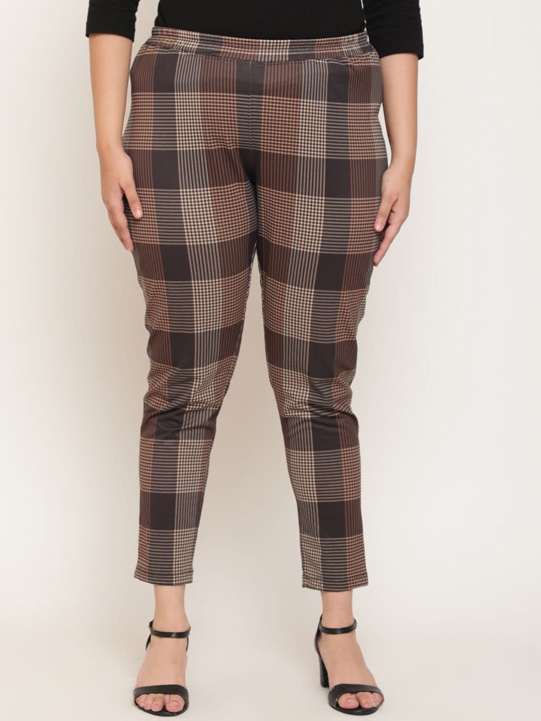 

Amydus Plus Size Checked Warm Fleece Winter Leggings, Brown