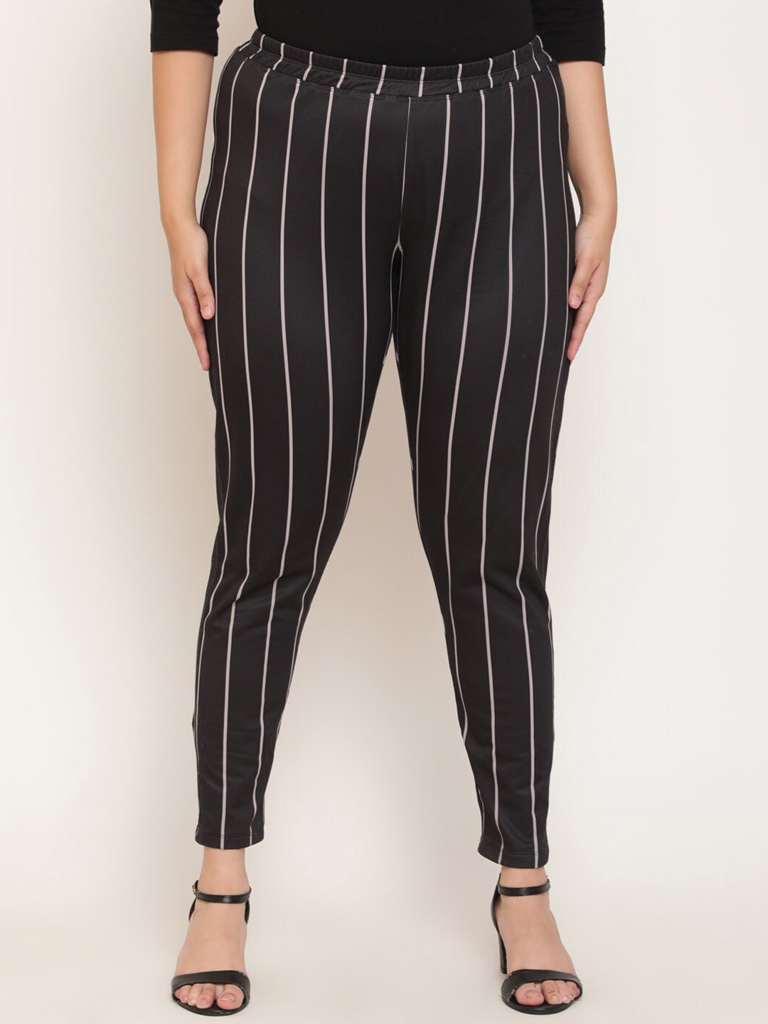 

Amydus Plus Size Striped Warm Fleece Winter Leggings, Black