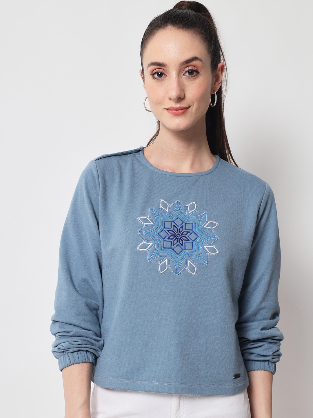 

Yaadleen Printed Cotton Round Neck Top, Blue