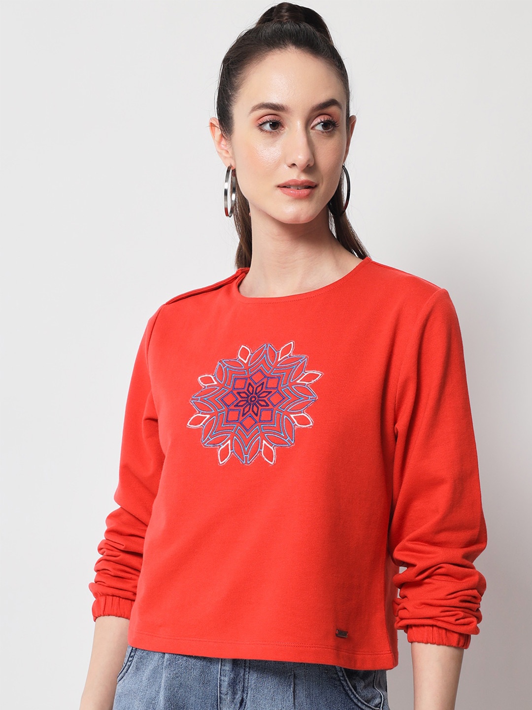 

Yaadleen Printed Cotton Round Neck Top, Red