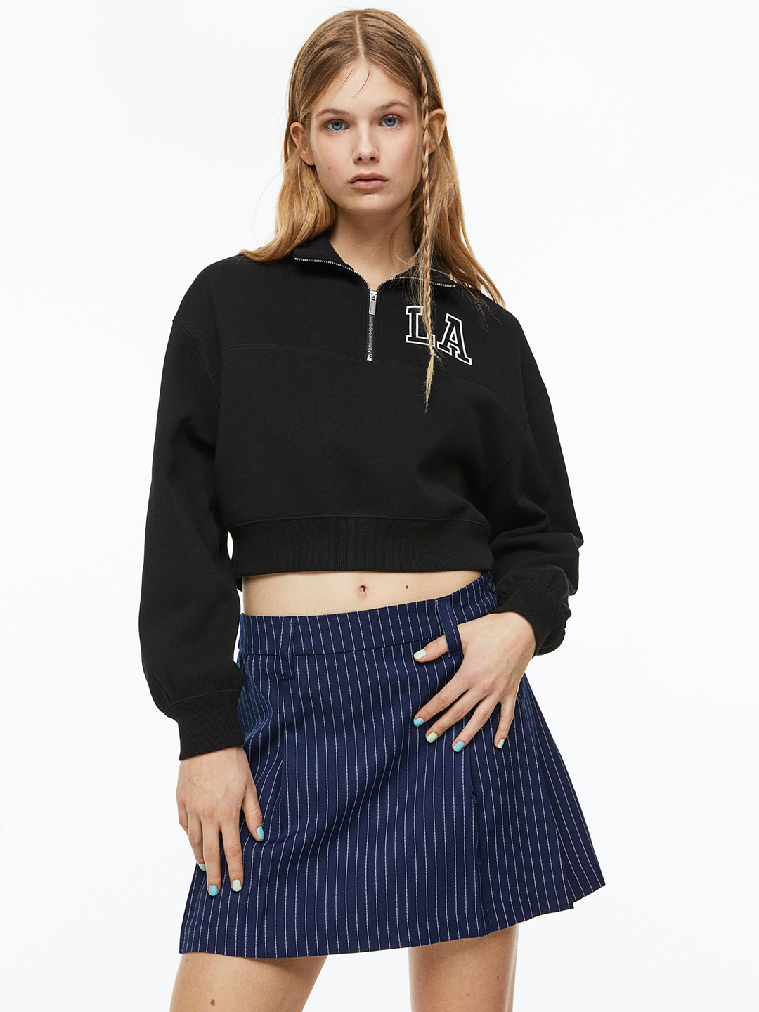 

H&M Pleated Mini Skirt, Navy blue