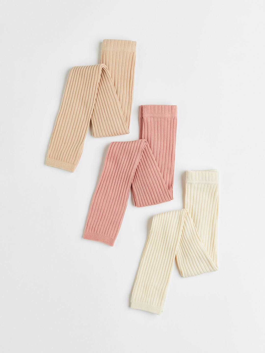 

H&M Girls 3-pack ribbed leggings, Beige