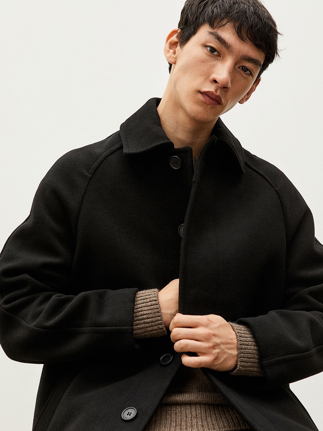 

H&M Men Felted Wool-Blend Car Coat, Black