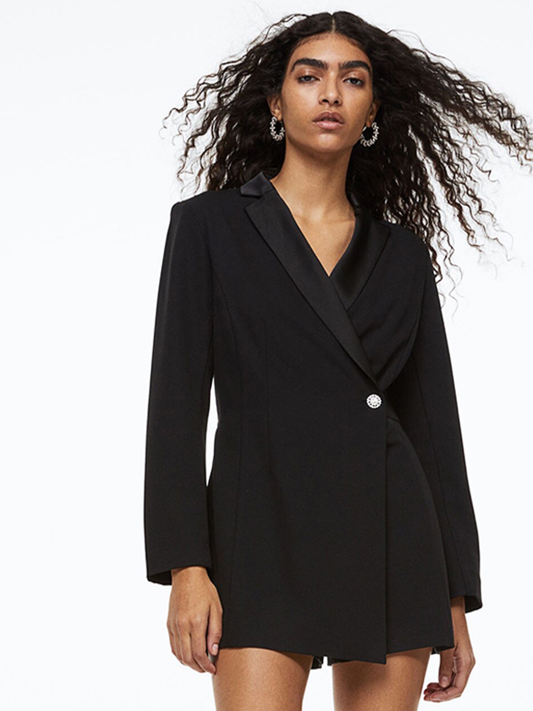 

H&M Women Rhinestone Button Blazer Playsuit, Black