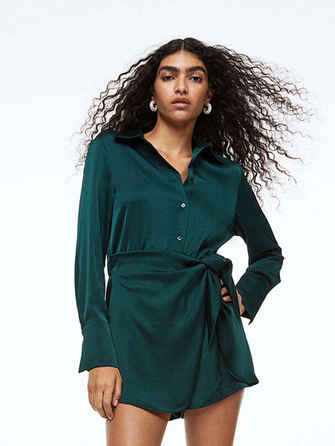 

H&M Women Satin wrapover playsuit, Green