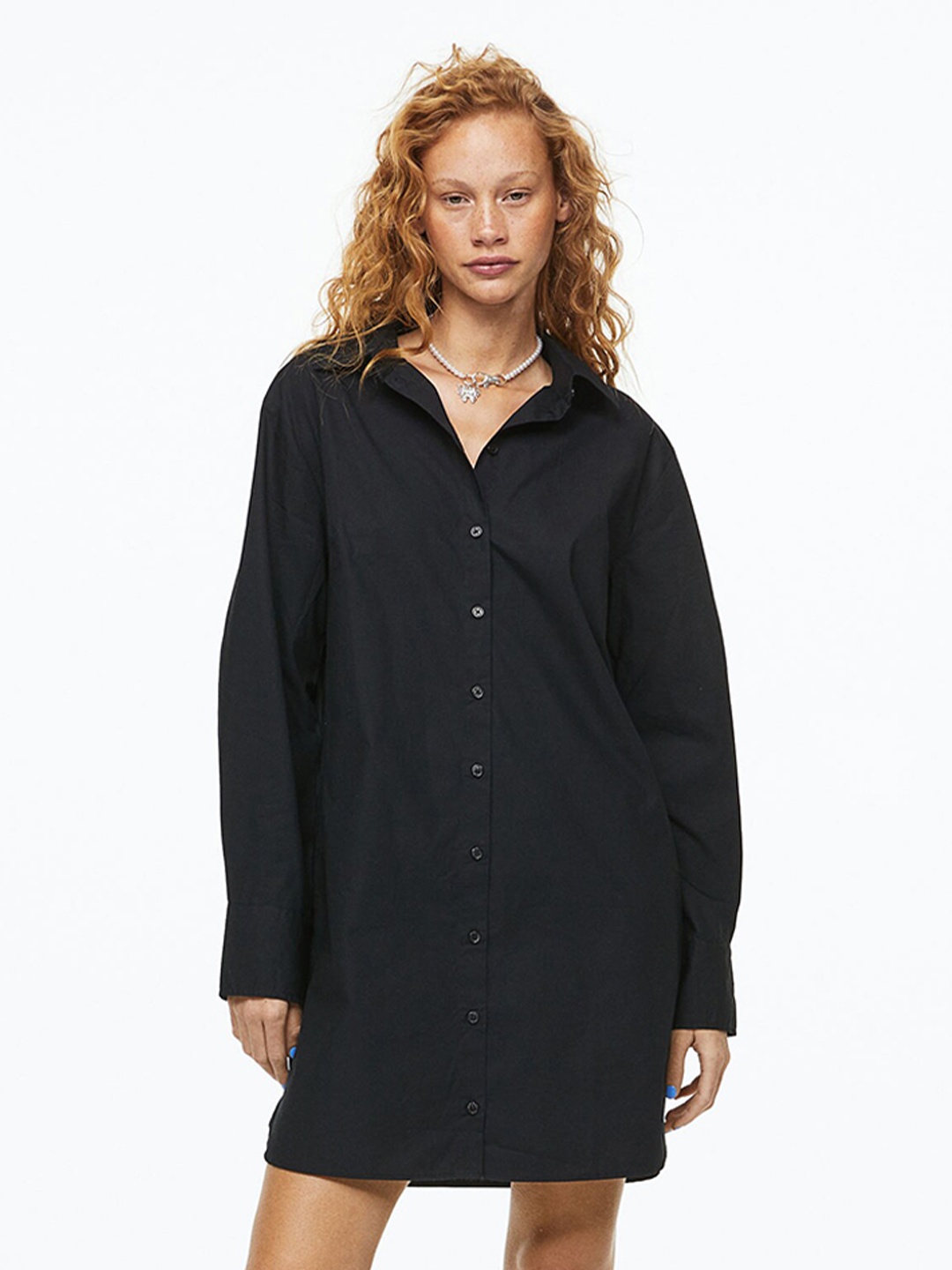 

H&M Woman Cotton poplin shirt dress, Black