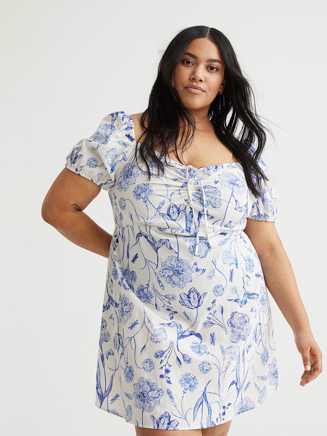 

H&M Woman H&M+ Puff-sleeved dress, Multi