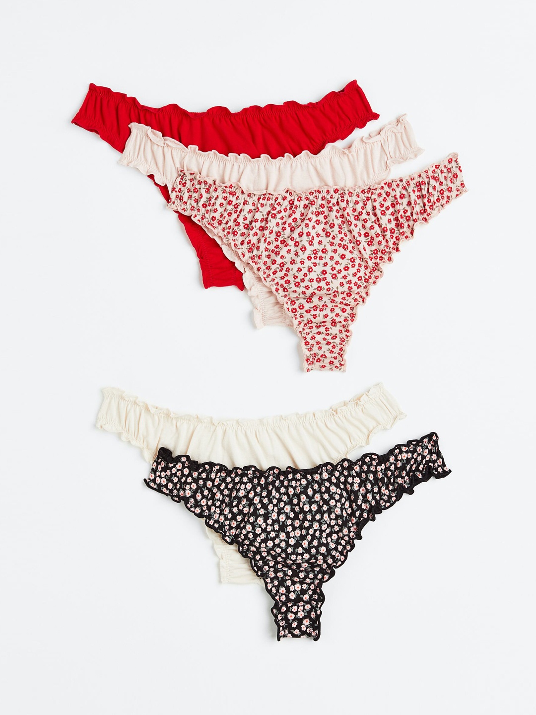 

H&M Women 5-Pack Printed Cotton Thong Briefs 0994042012, White