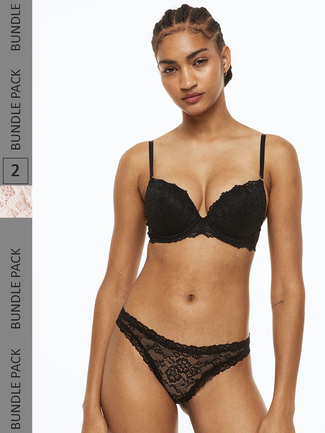 

H&M Women 3-Pack Lace Brazilian Briefs 1110580004, Black