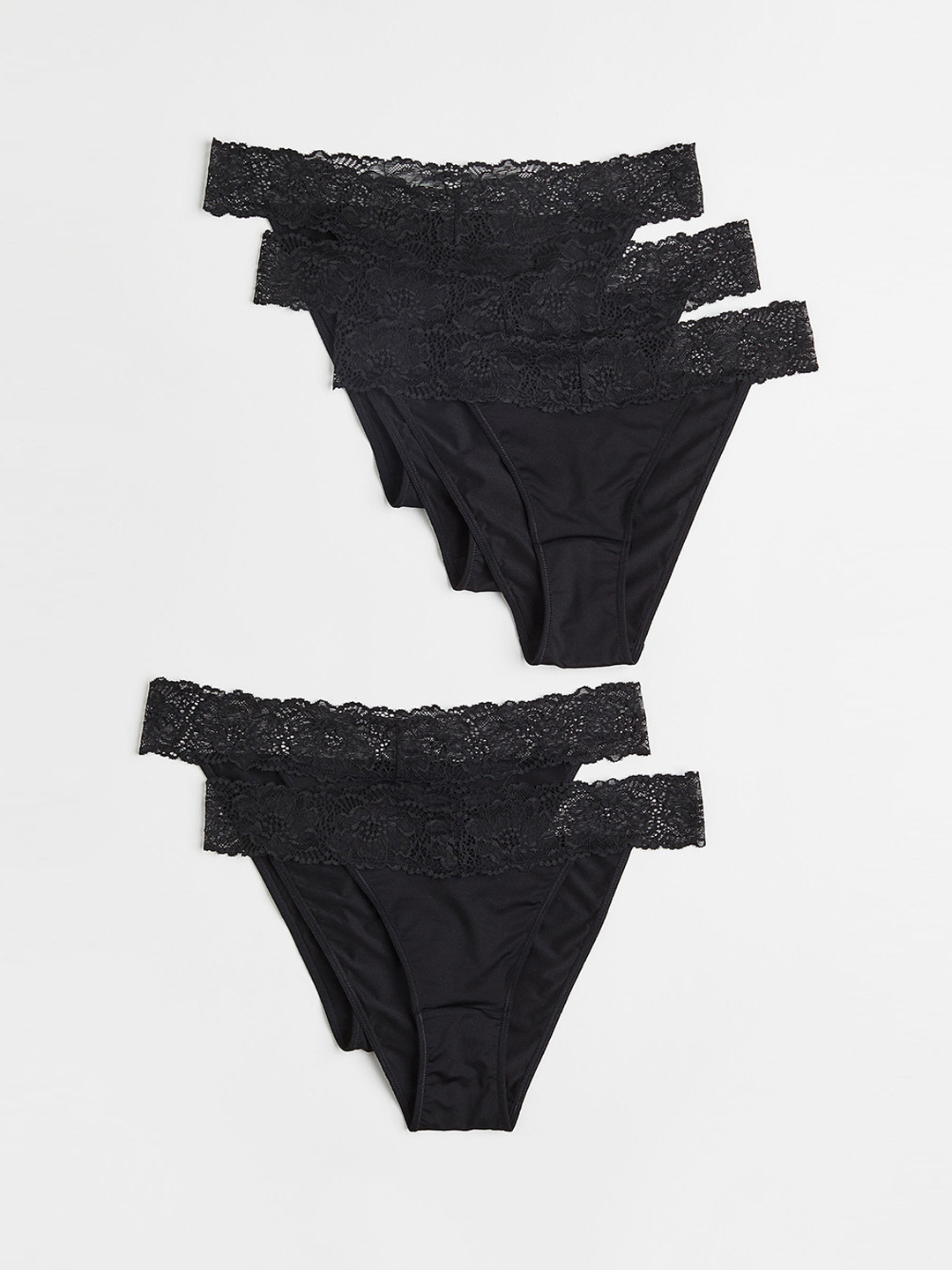 

H&M Women 5-Pack Lace Tanga Briefs 1092190001, Black