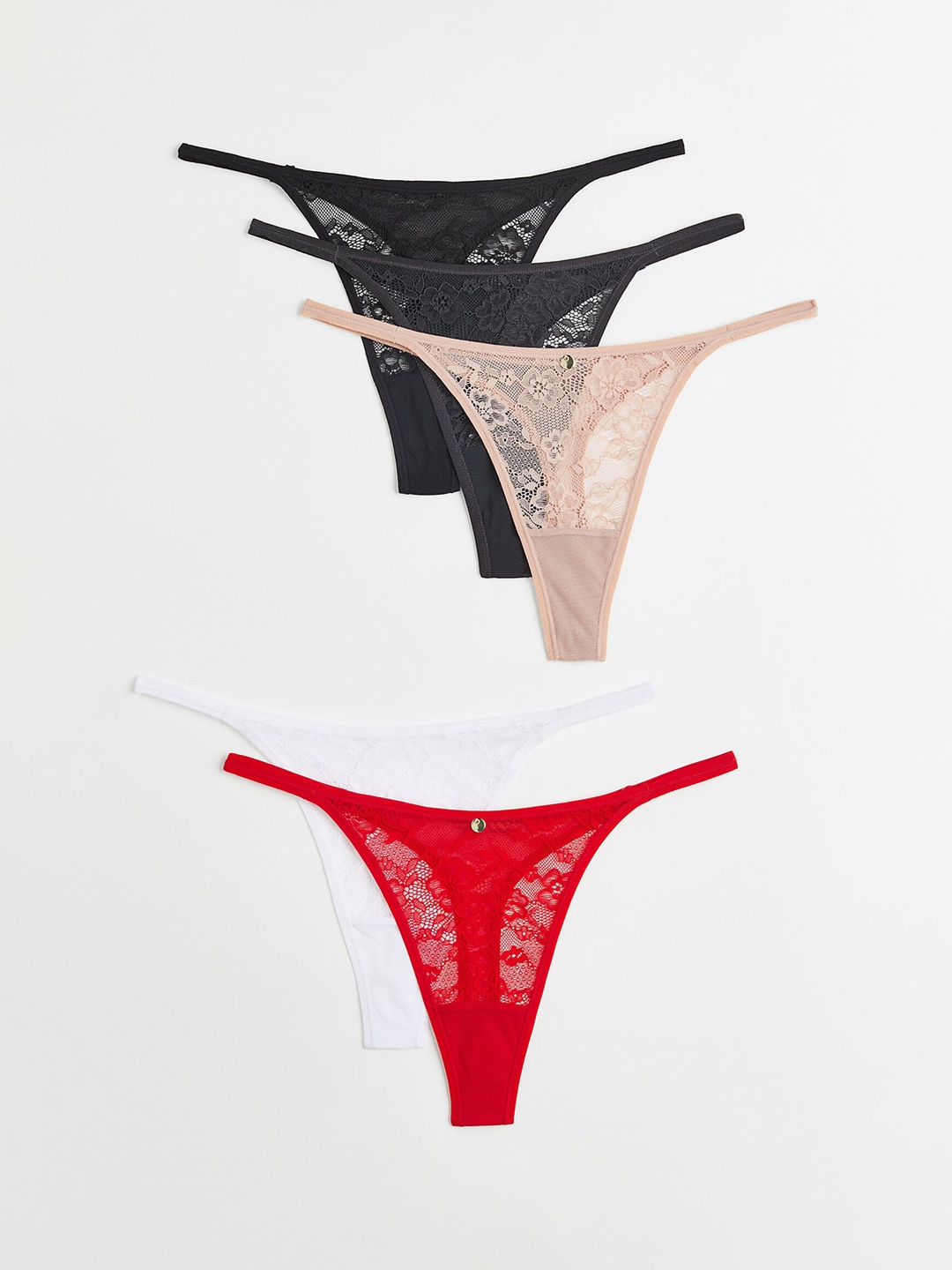 

H&M 5-Pack Lace Thongs Briefs 1116621001, Black