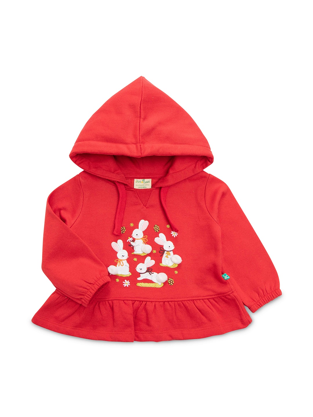 

JusCubs Girls Cotton Embroidered Hooded Sweatshirt, Red