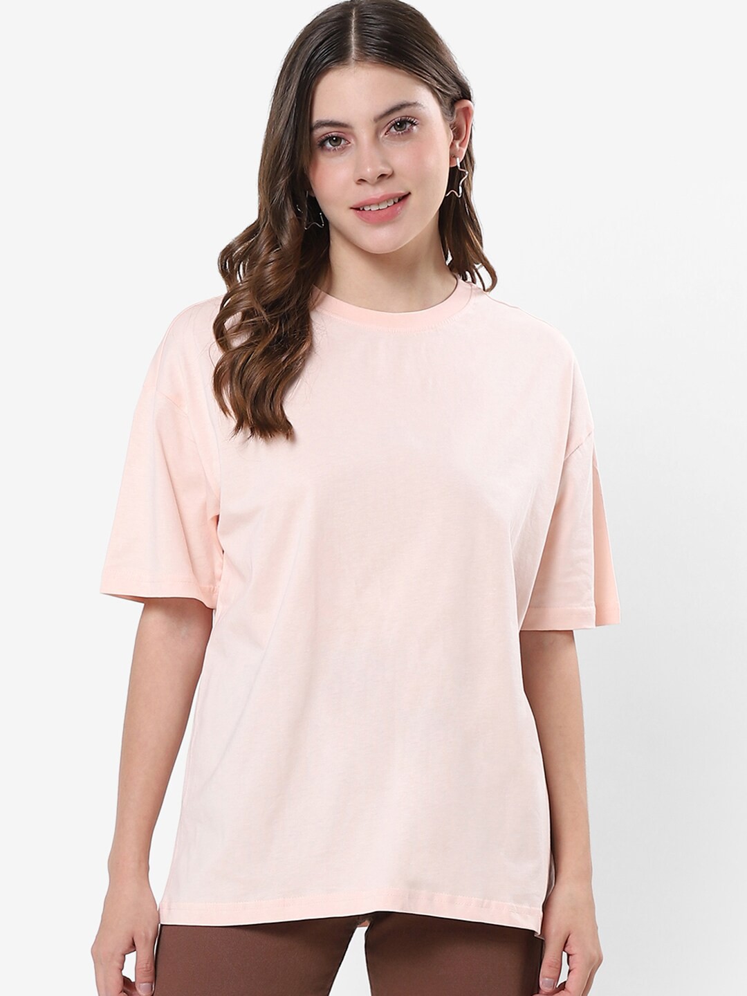 

Bewakoof Women Cotton Loose T-shirt, Pink