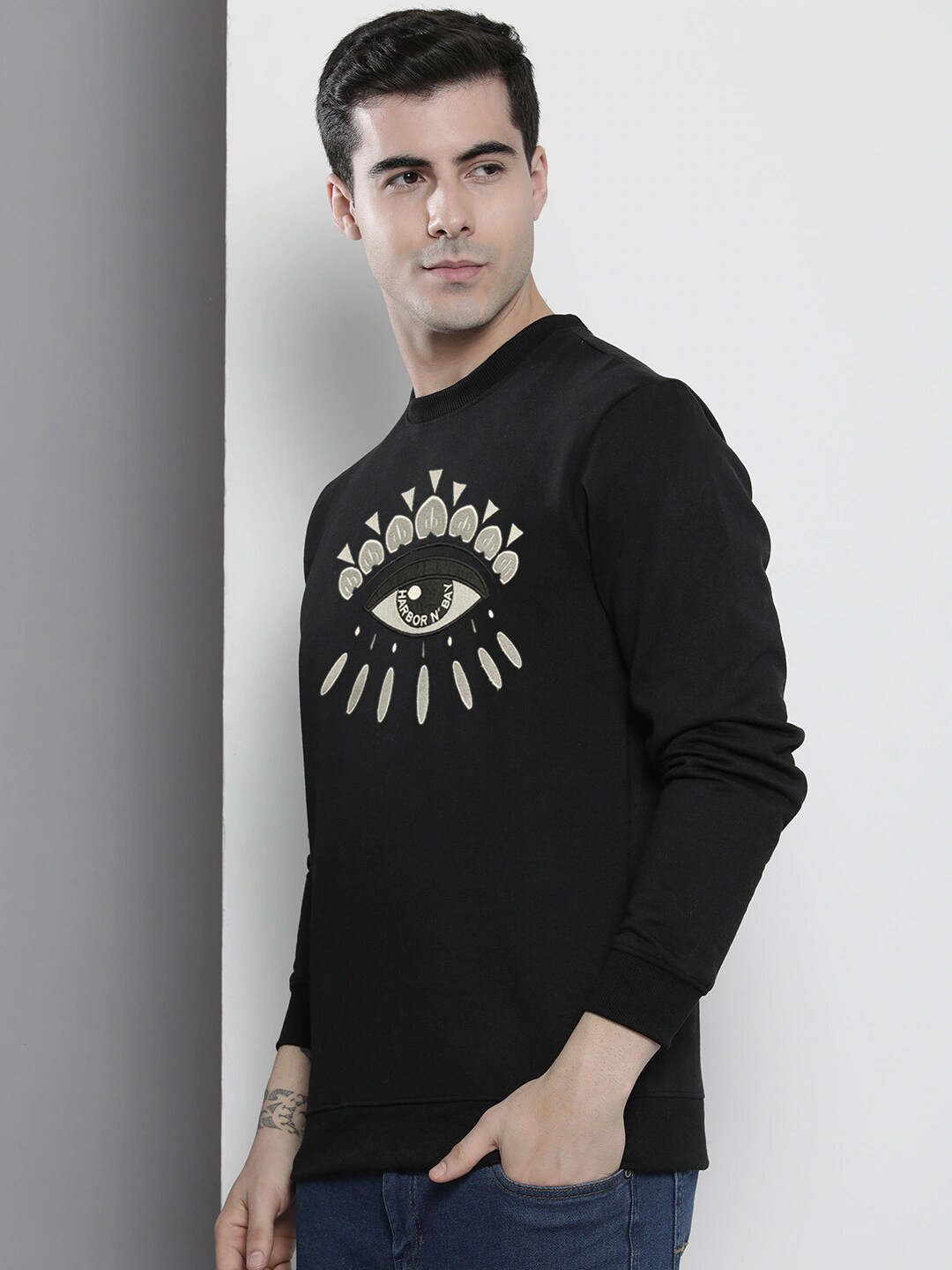 

HARBOR N BAY Men Cotton Printed Sweatshirt, Black