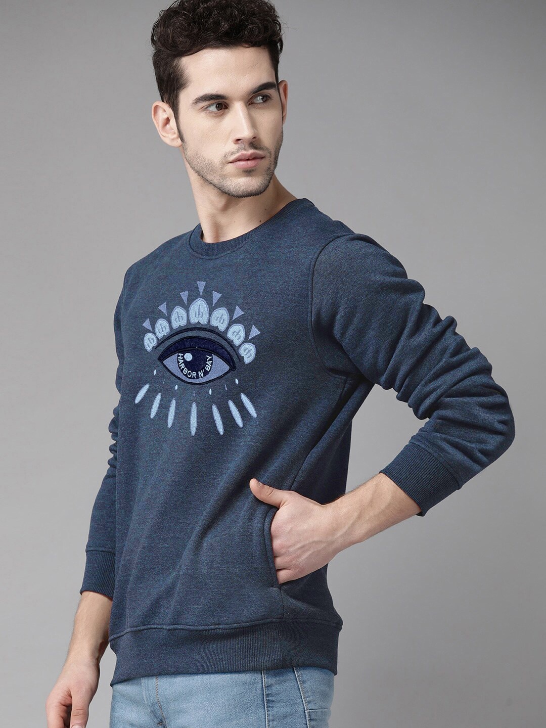 

HARBOR N BAY Men Cotton Printed Sweatshirt, Navy blue