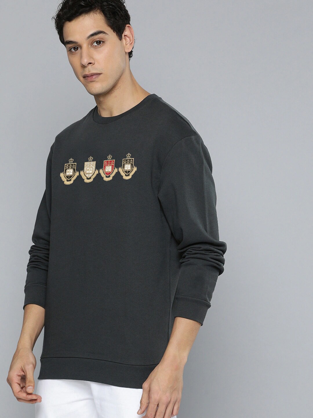 

HARBOR N BAY Men Cotton Printed Sweatshirt, Charcoal