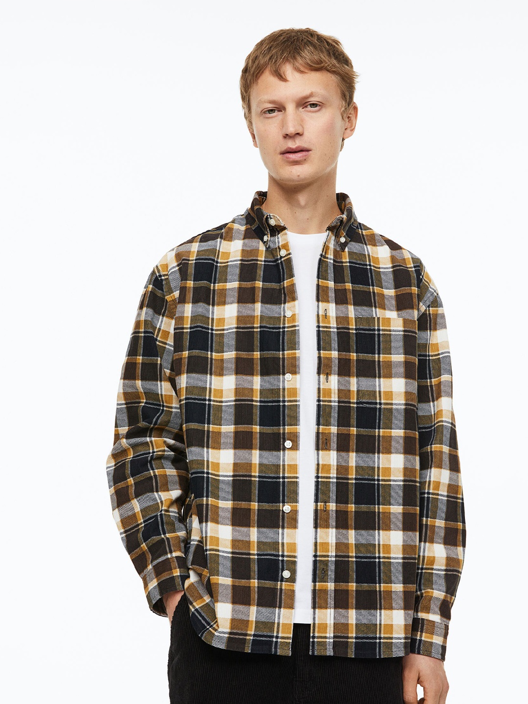 

H&M Men Checked Relaxed Fit Cotton Corduroy Shirt, Multi