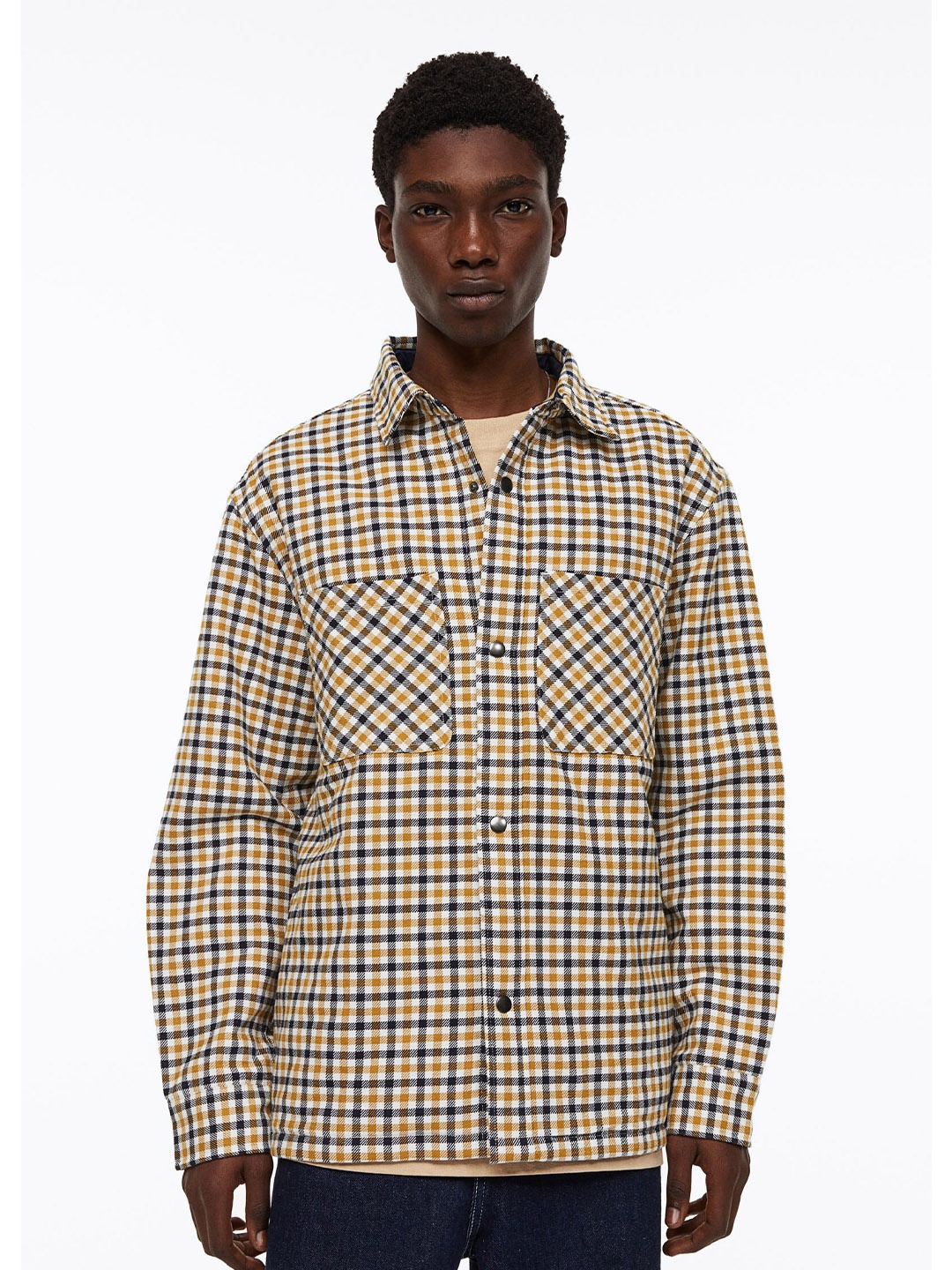 

H&M Men Regular Fit Checked Cotton Padded Overshirt, Multi