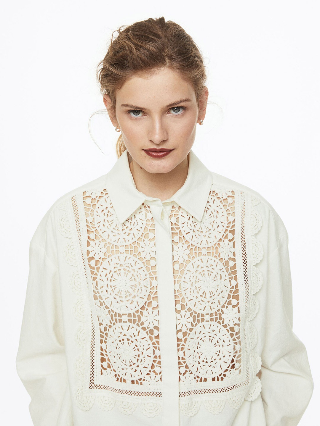 

H&M Women Lace-Detail Shirt, White