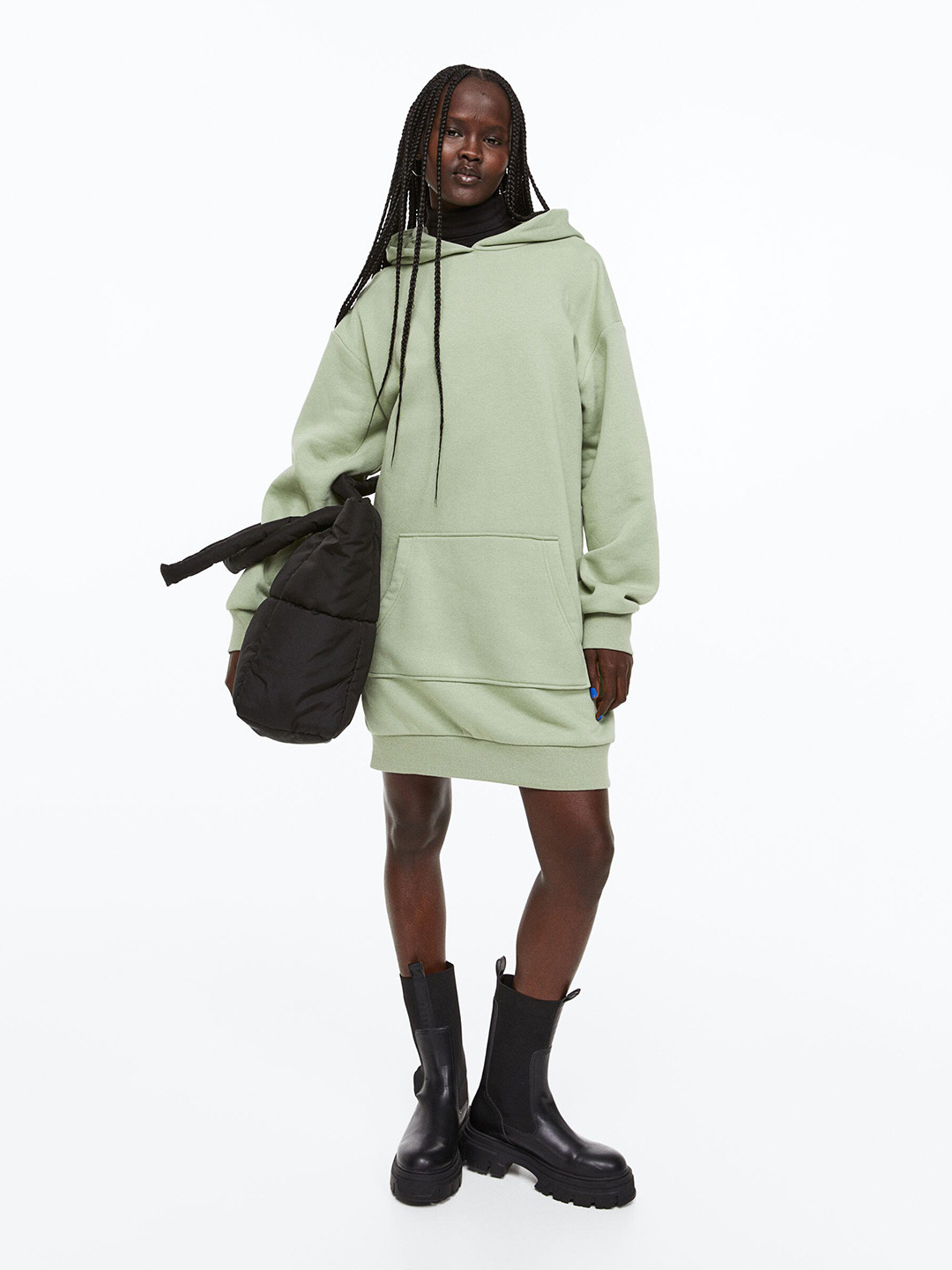 

H&M Hooded Sweatshirt Dress, Green