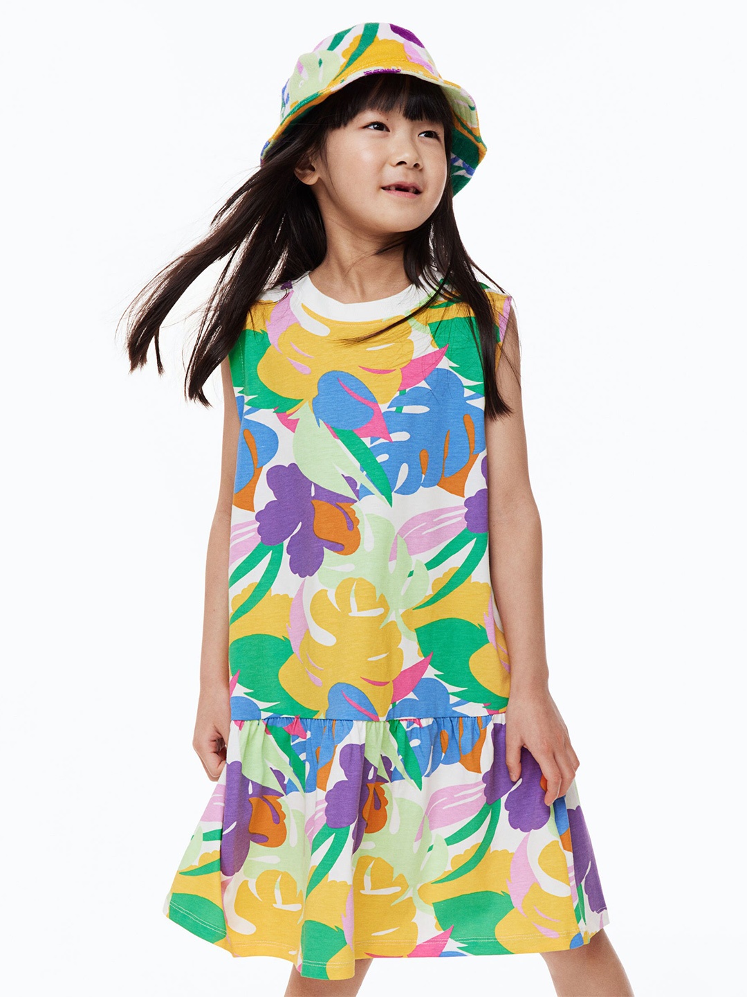 

H&M Girls Floral Patterned Cotton Jersey Dress, Multi