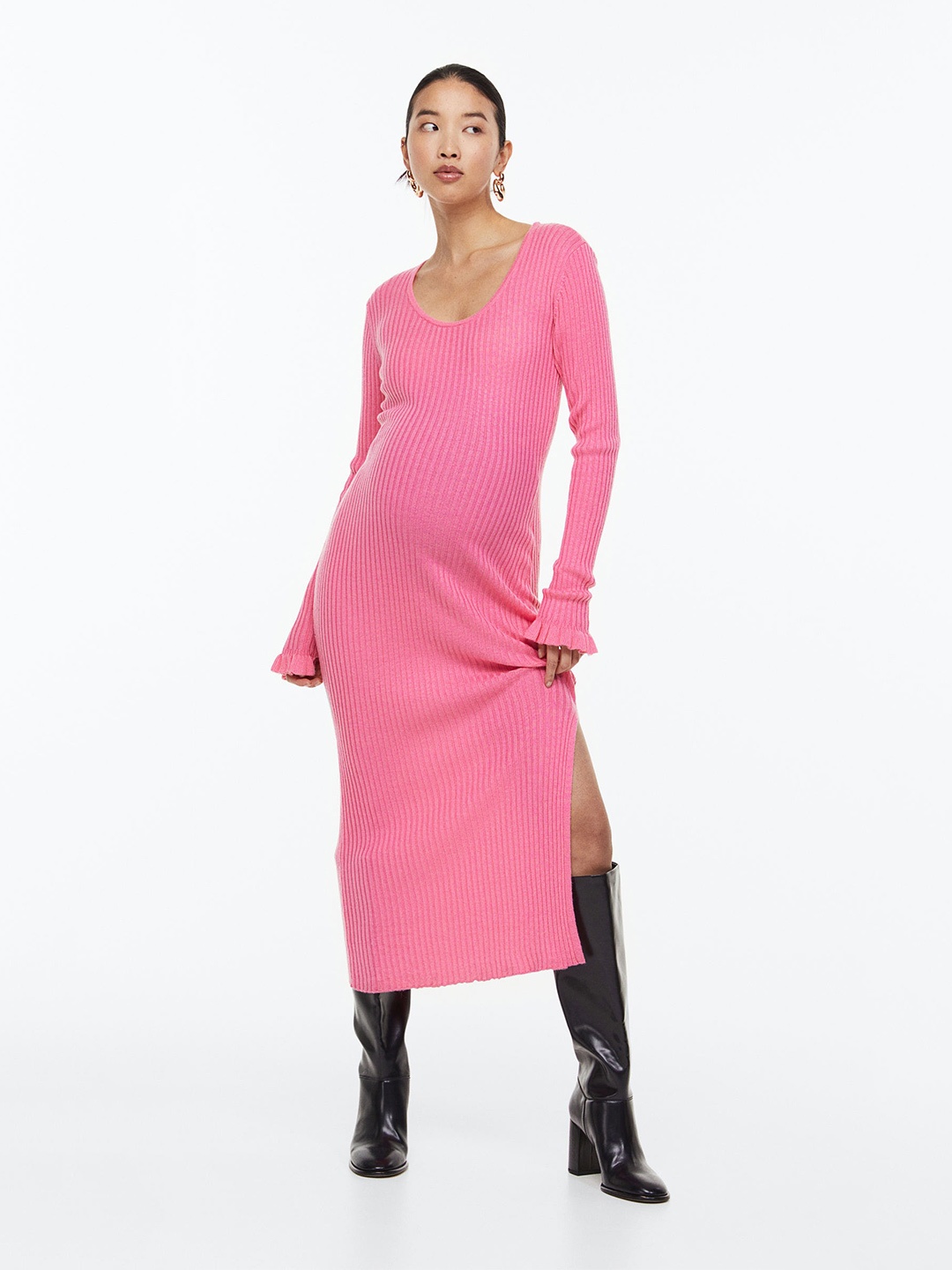 

H&M MAMA Rib-Knit Dress, Pink