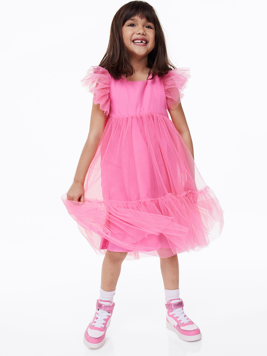 

H&M Girls Pleated Tulle Dress, Pink