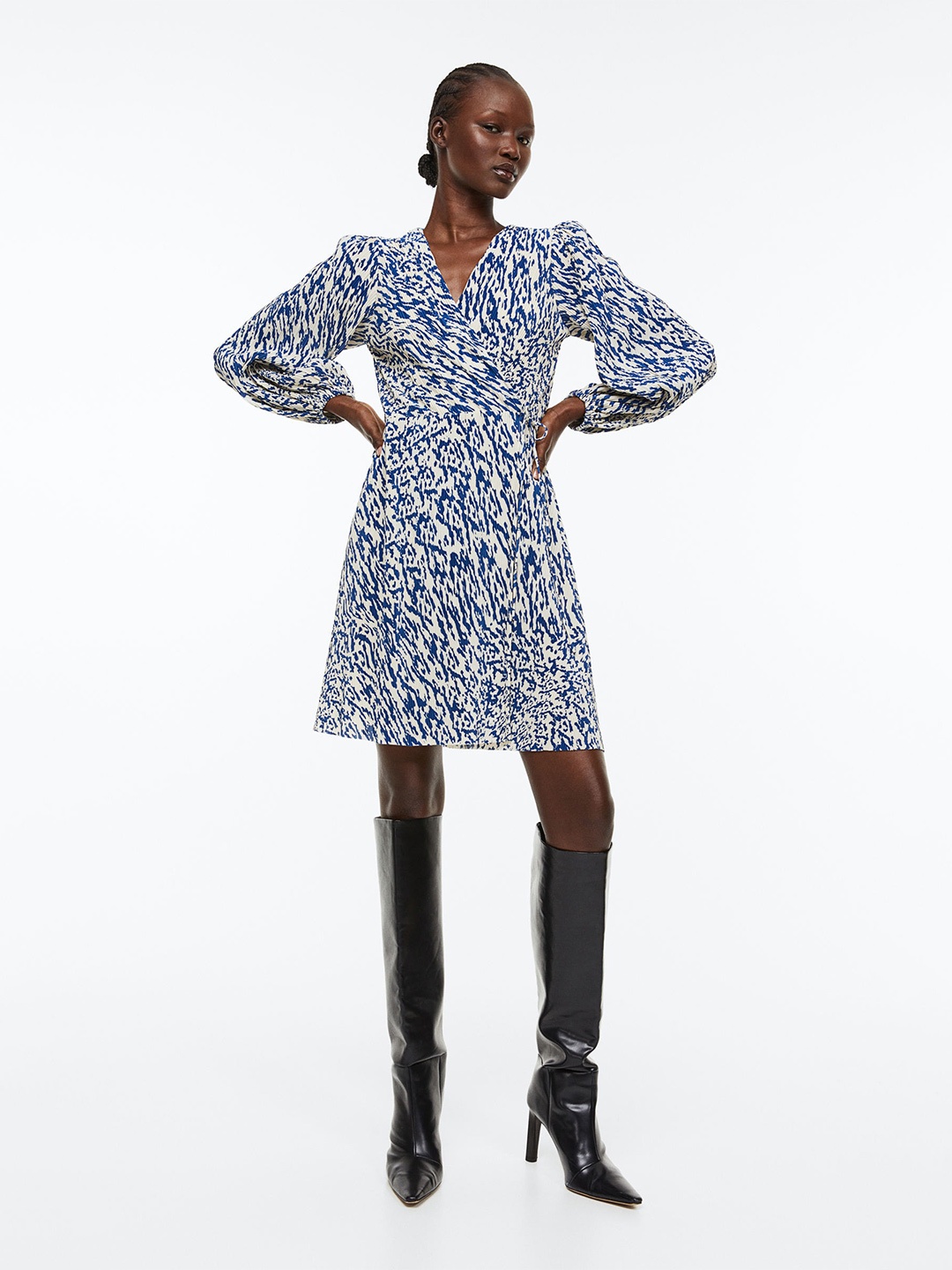 

H&M Pleated Wrapover Dress, Blue