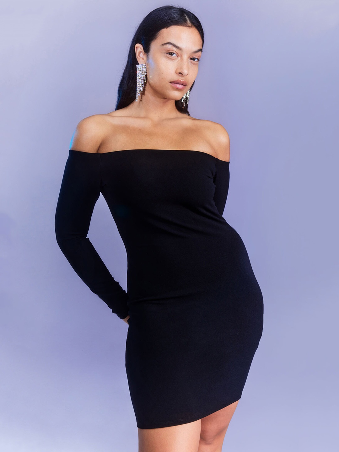 

H&M Off-the-shoulder Jersey Dress, Black