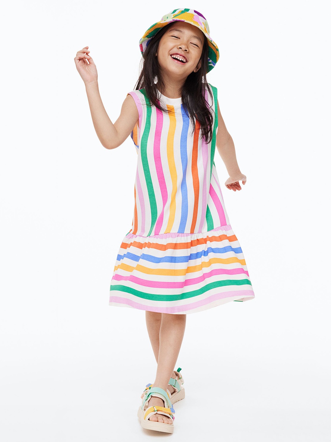 

H&M Girls Patterned Cotton Jersey Dress, Multi