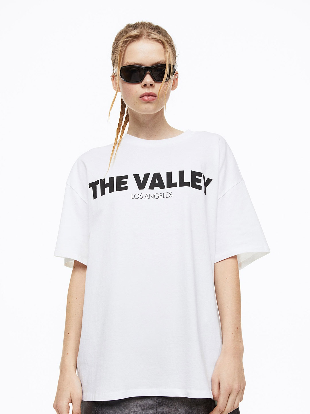 

H&M Women Oversized Printed Cotton T-shirt, White
