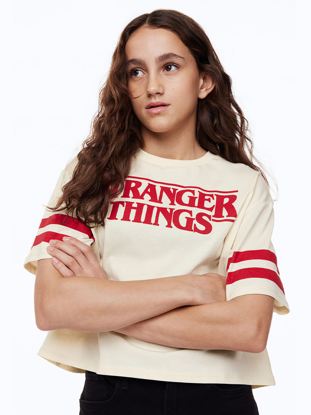 

H&M Girls Oversized Printed Cotton T-shirt, Beige