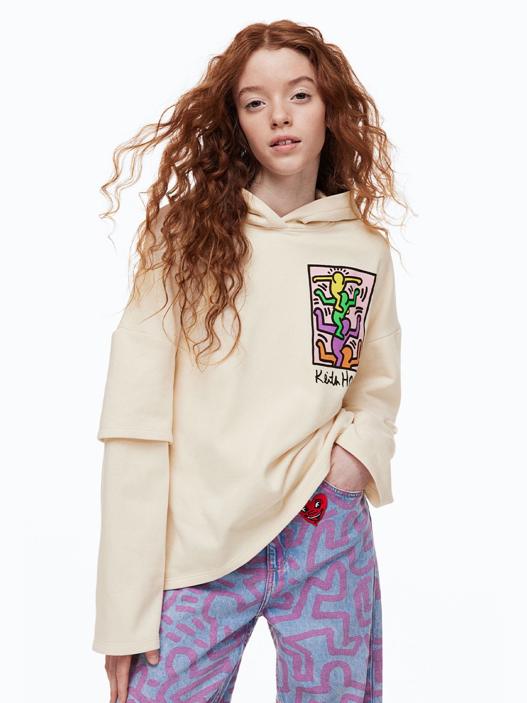 

H&M Girls Printed Hoodie, White