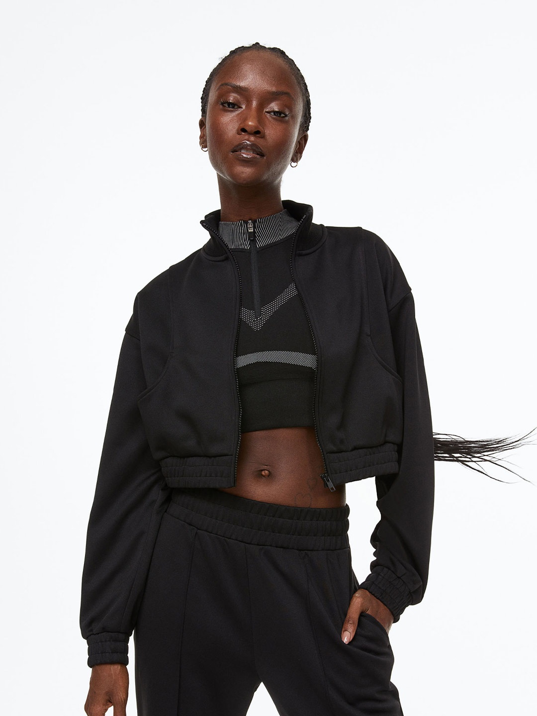 

H&M Woman Zip-through sports jacket in DryMove, Black