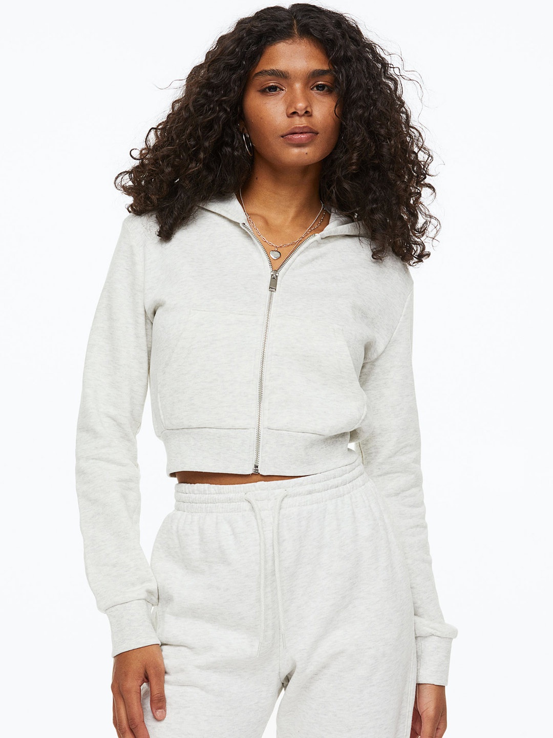 

H&M Woman Cropped zip-through hoodie, Grey