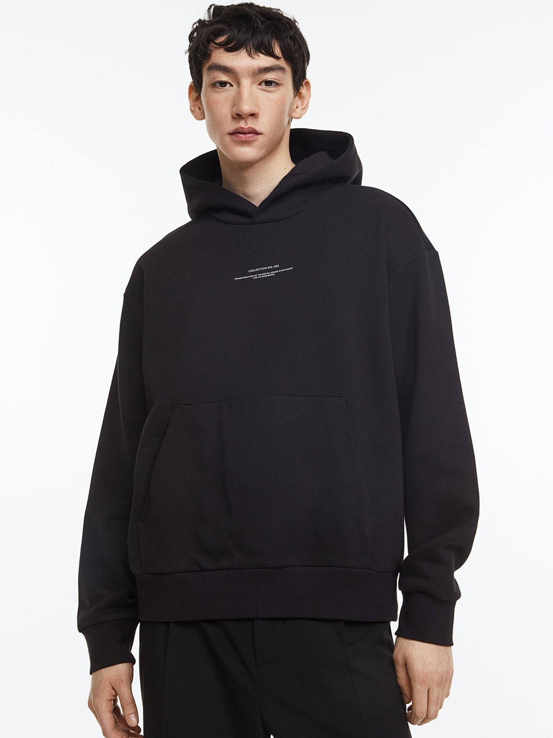 

H&M Men Printed Relaxed Fit Hoodie, Black