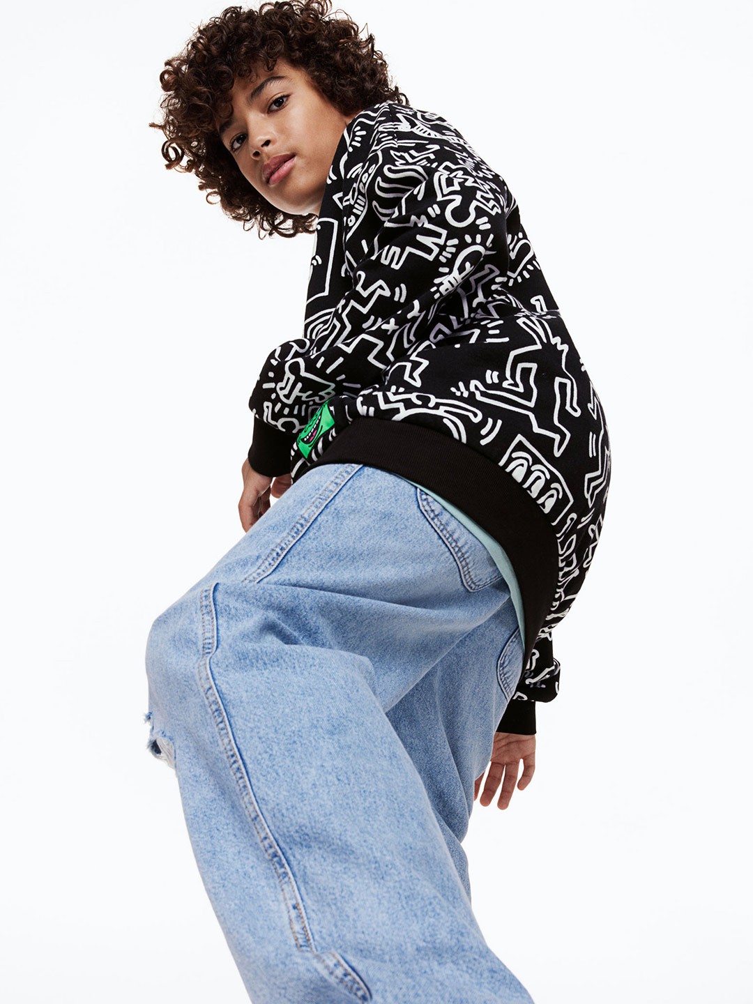 

H&M Boys Oversized Printed Sweatshirt, Black