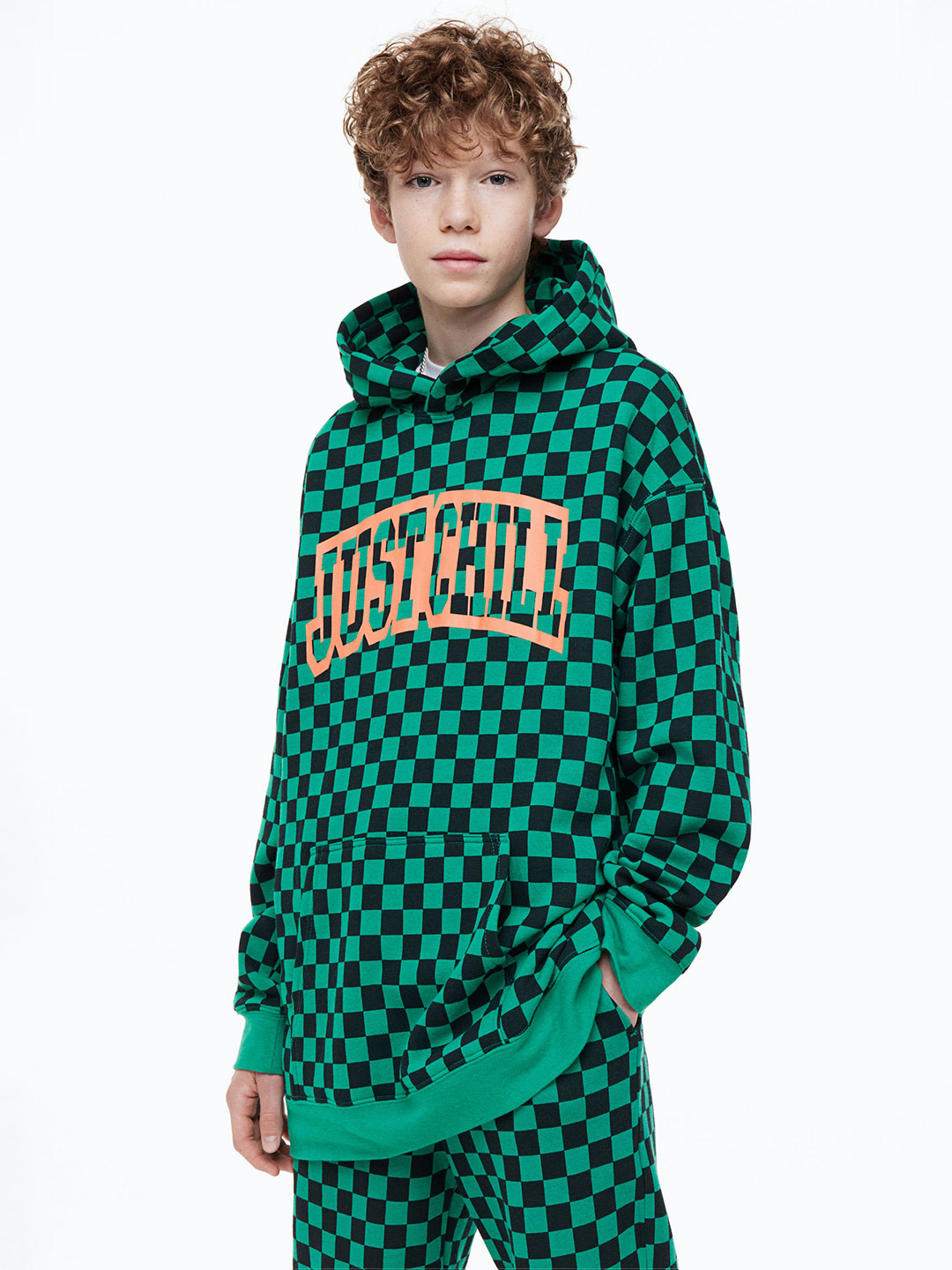 

H&M Boys Oversized Printed Hoodie, Green