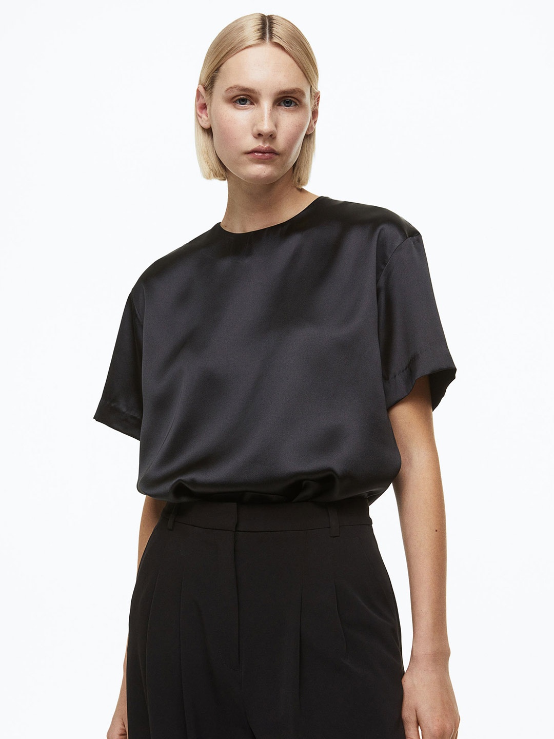 

H&M Oversized Satin Blouse, Black