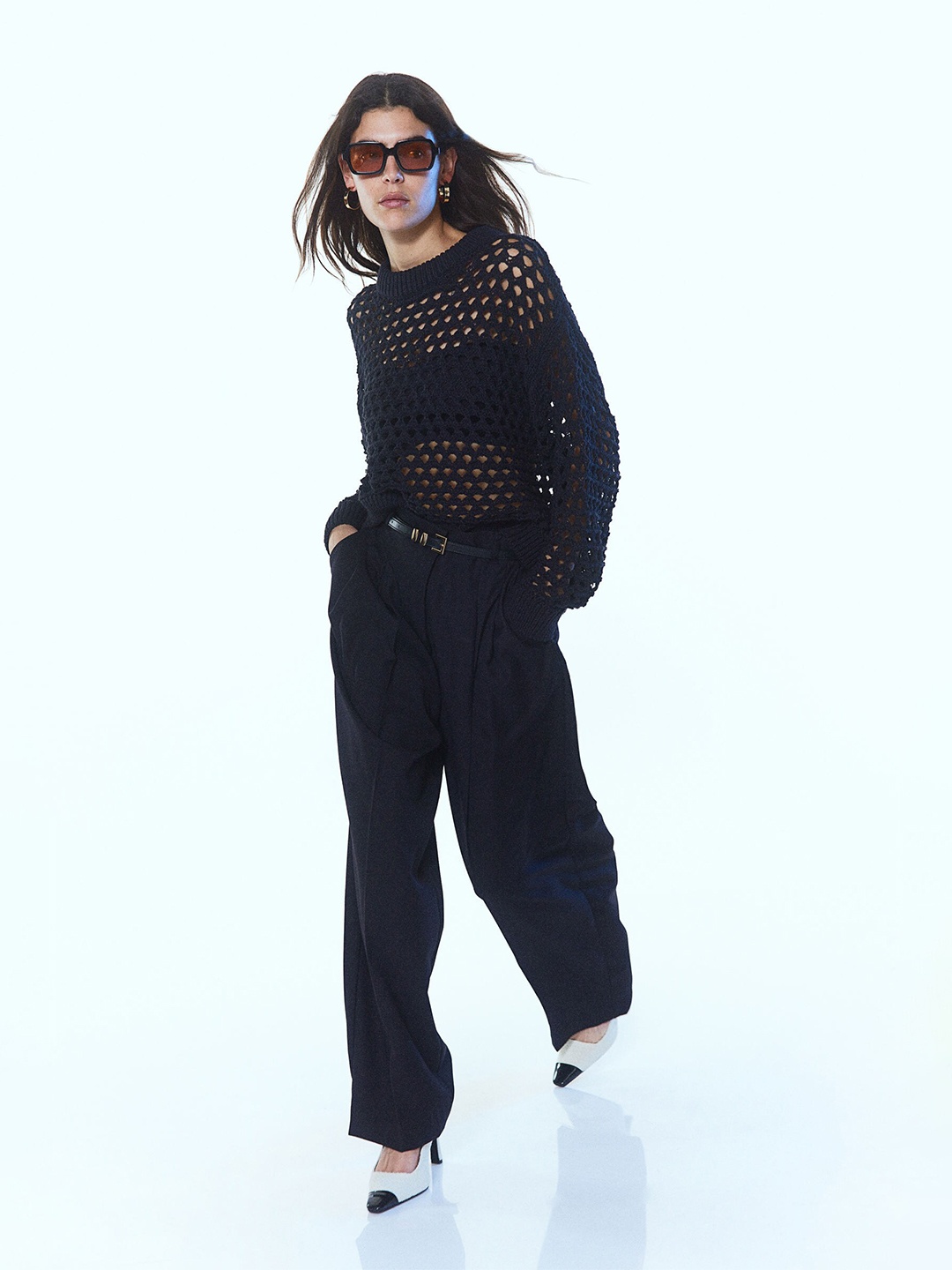 

H&M Women Oversized Pointelle-Knit Jumper, Black
