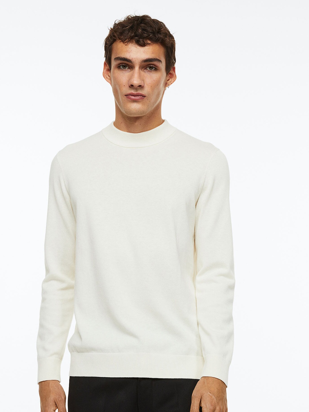 

H&M Men Slim Fit Fine-Knit Cotton Turtleneck Jumper, White